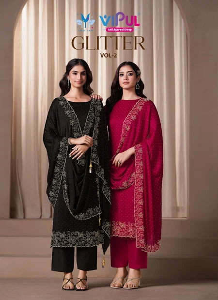 Glitter Vol 2 By Vipul Satin Chiffon Desogner Salwar Suit Bulk Orders In India